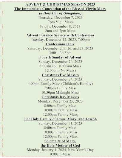 Advent & Christmas Season 2023 - See details below.